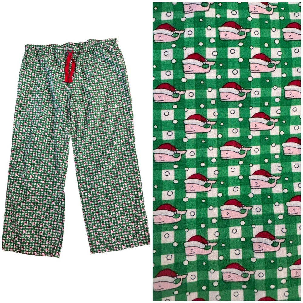 Vineyard Vines Pajama Lounge Pants Size XL Holiday Green Red Santa Hat Whale